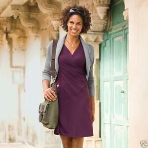 NWT ATHLETA Faux Wrap Nectar Dress, BURGUNDY SIZE LP L P #124707 A0804H